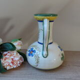 Pitcher carafe chevrette in terracotta enamelled with flowers italian crafts numbered