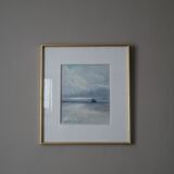 Painting by artist painter Le Mont Saint-Michel, golden frame, 90s, shade of gray