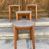 Set of 4 stools in beech and gray Skai 1980
