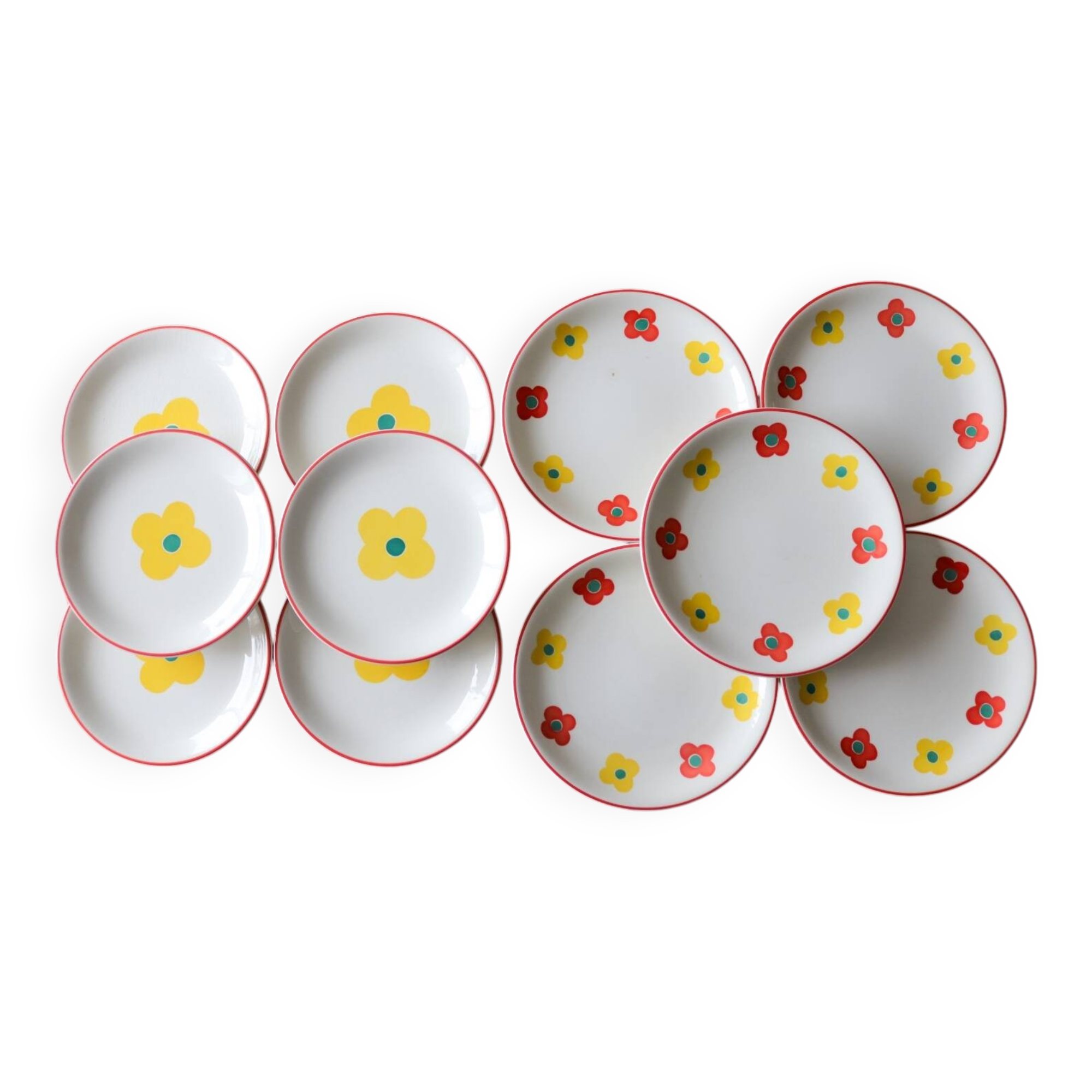 11 Yellow flower habitat plate with orange border BY PAGNOSSIN ITALY