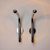 Pair of space-age tubular wall lights, chrome-plated metal, Italy, 1970