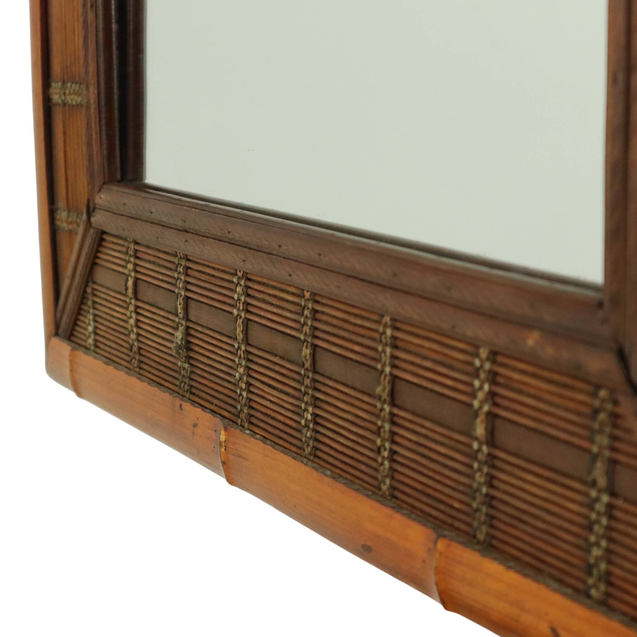 Vintage Square Bamboo and Rattan Mirror Boho 70cm