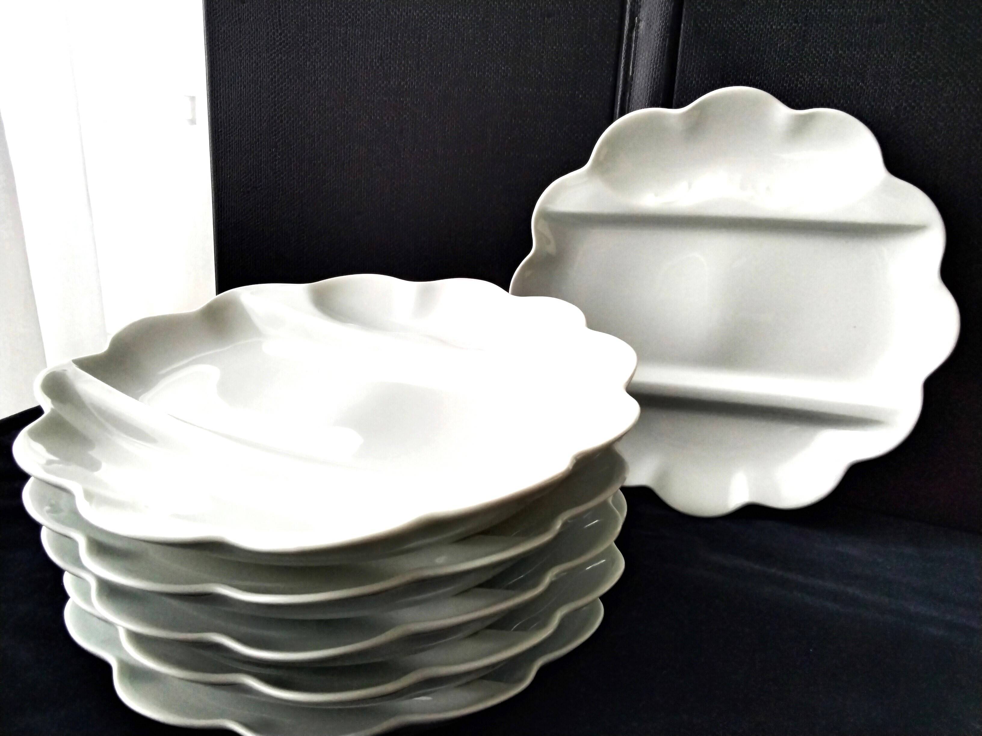 6 white Limoges porcelain asparagus plates