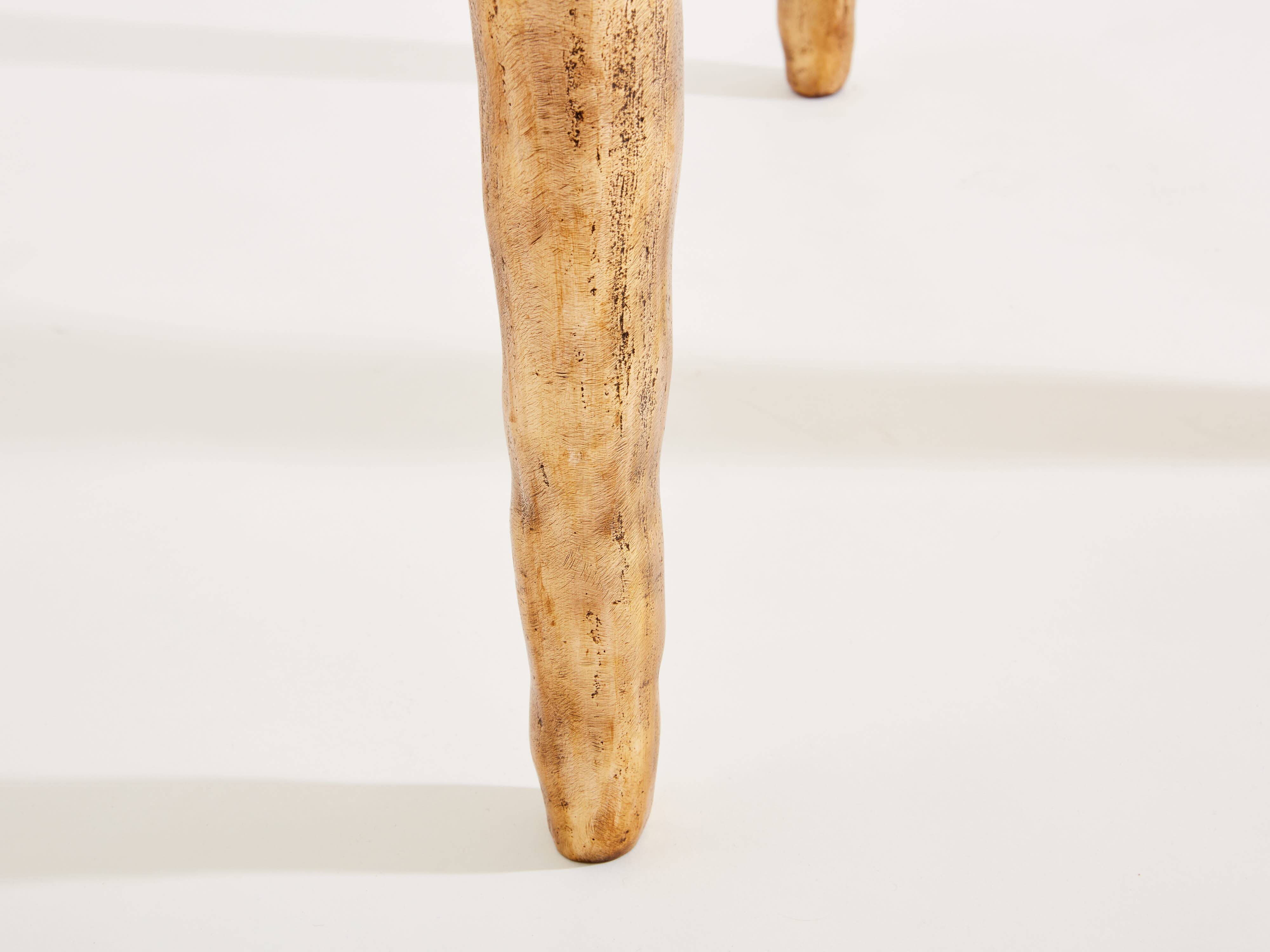 Oak and patinated bronze tripod pedestal table by Garouste & Bonetti 1987