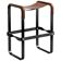 Contemporary kitchen bar stool, black metal and dark brown leather.