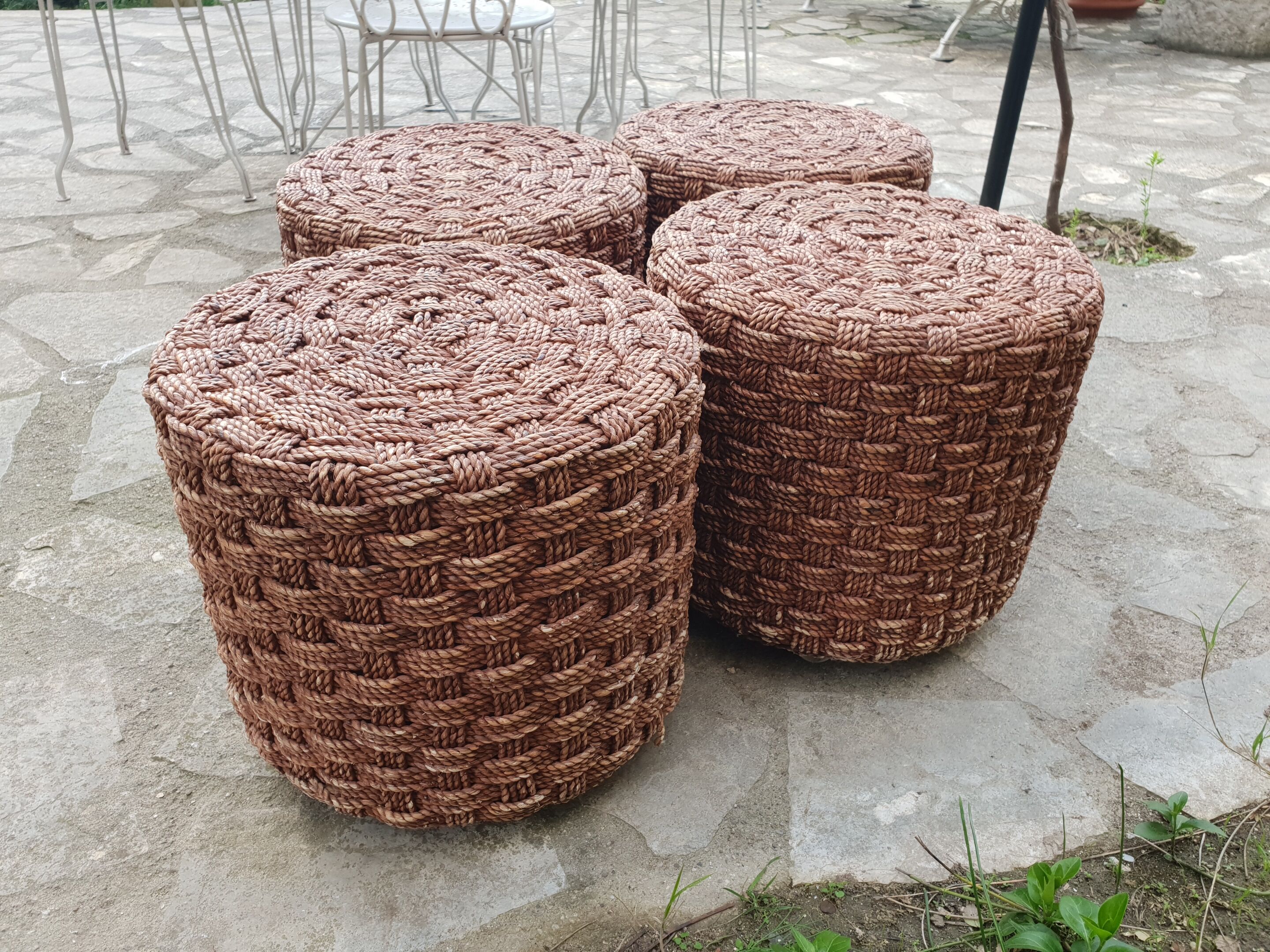 Vintage rope coffee table and stools