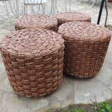 Table basse et tabourets en corde vintage