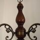 French Mid-Century 3-Light Wood and Bronzed Metal Chandelier with Glass Shades