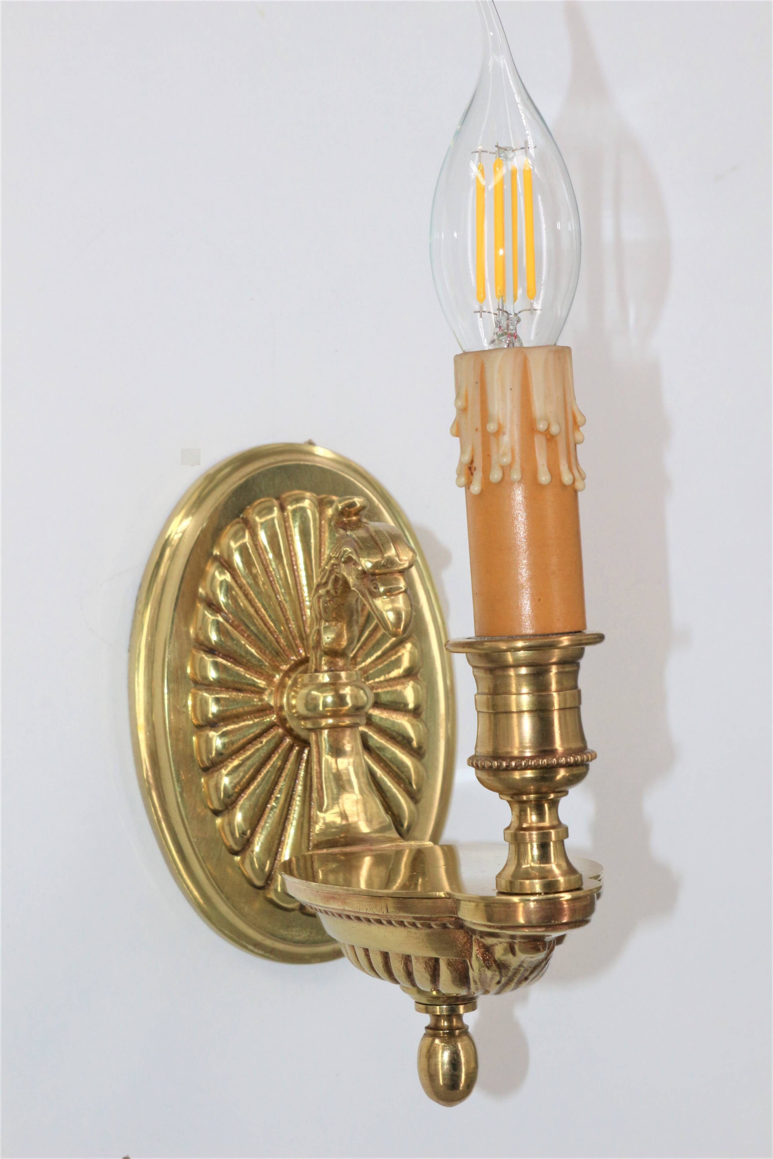 Pair of Gilt Bronze Wall Lamps, Directoire Style, Lucien Gau