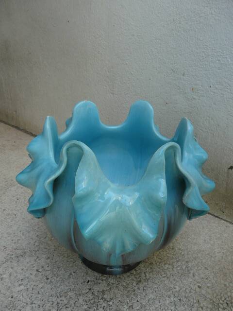 Ceramic cachepot vase by delfin massier circa 1890