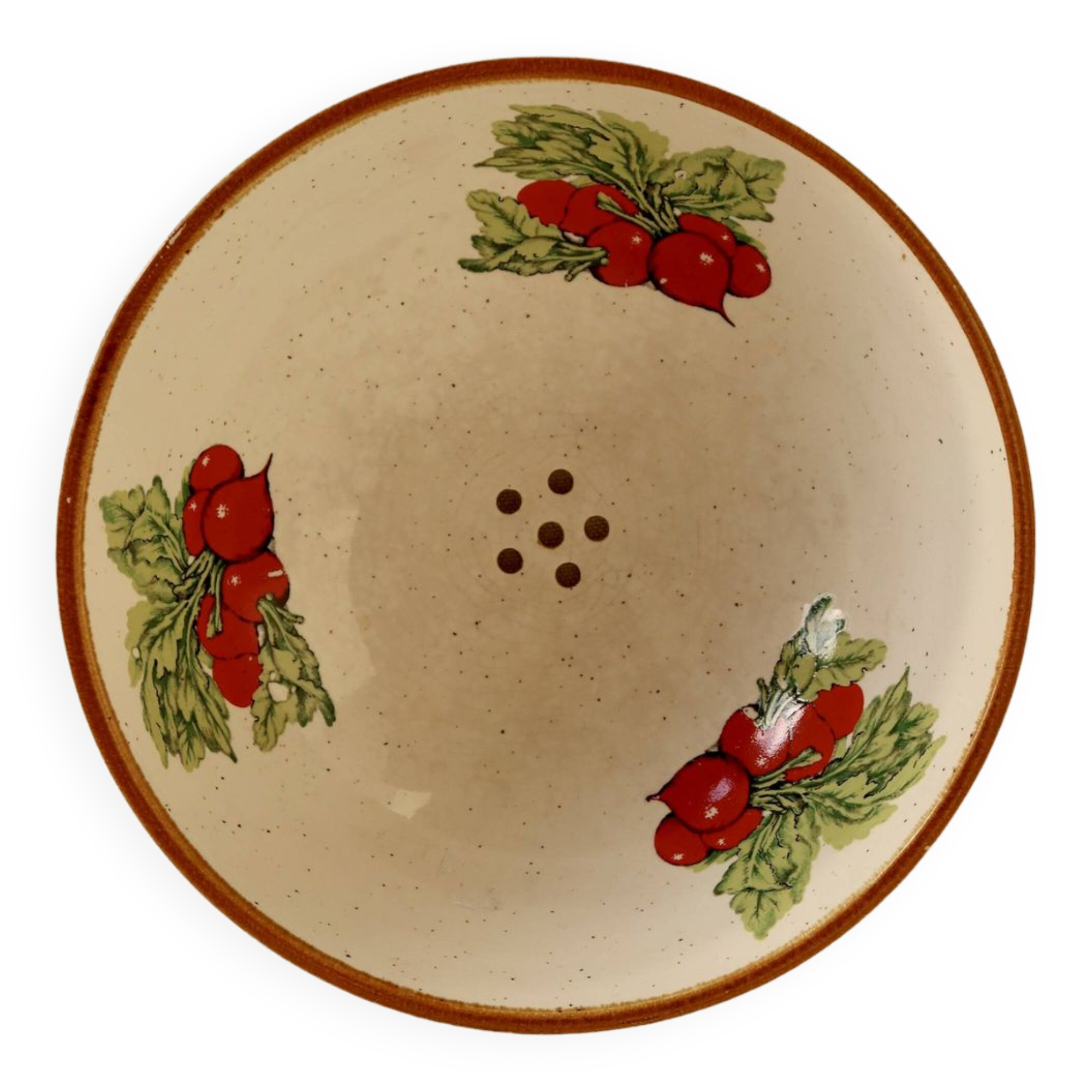 Small vintage ceramic drainer with radish pattern stoneware effect