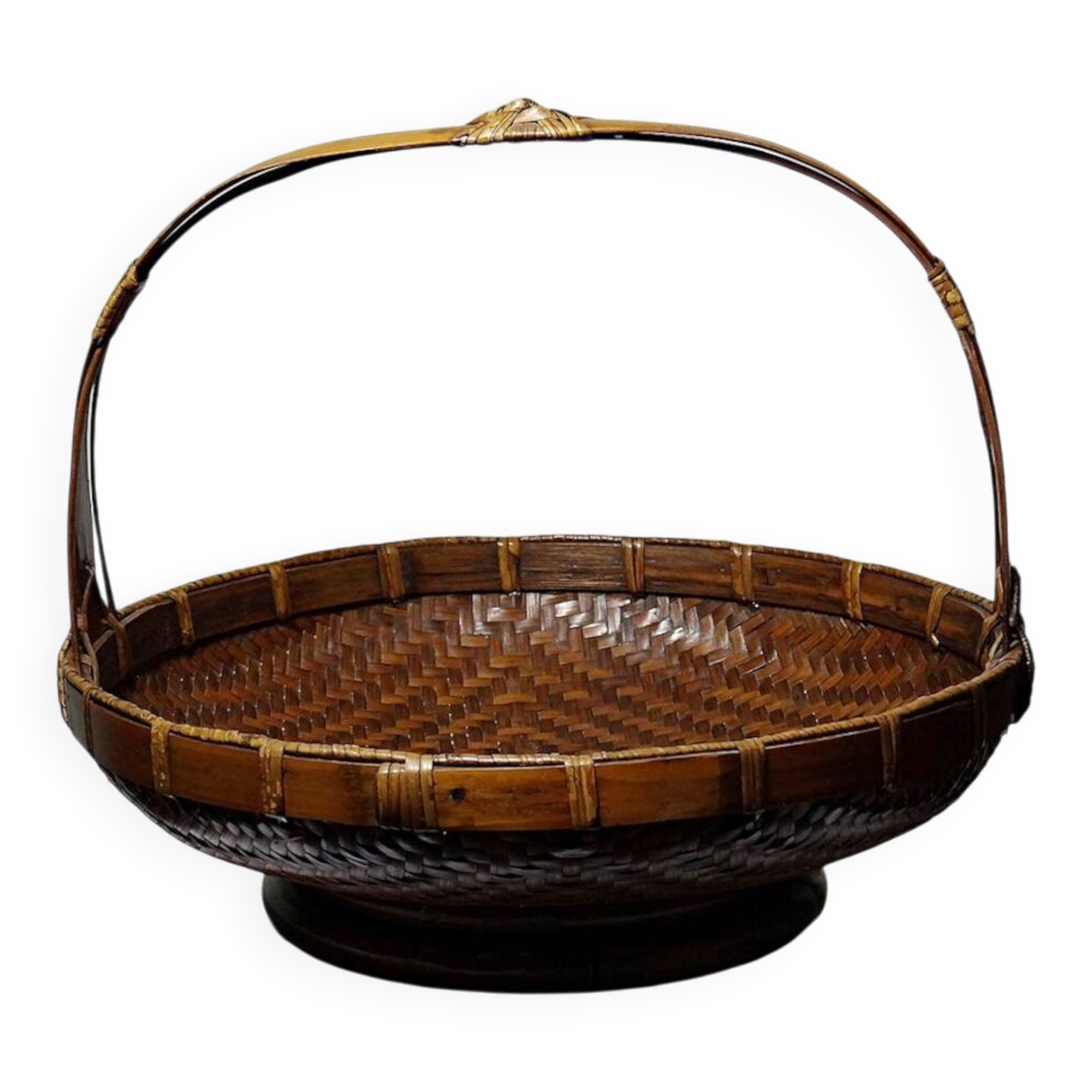 Large Vintage Asian Bamboo Offering Basket 1920–1950
