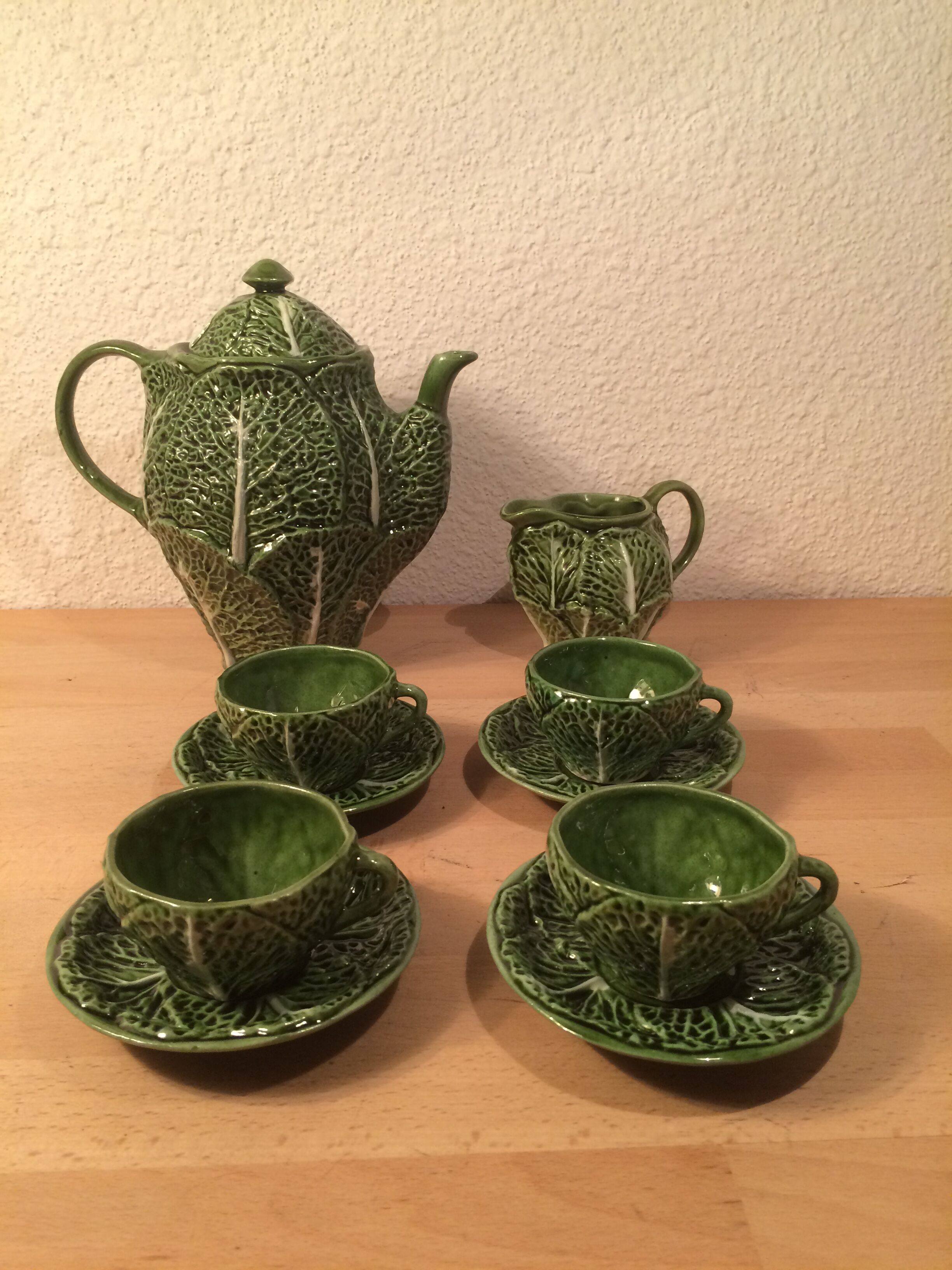 Ceramic cabbage tea set 4 cups teapot milk pot