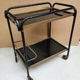 Vintage rolling table, Bar serving trolley on wheels, Removable tray