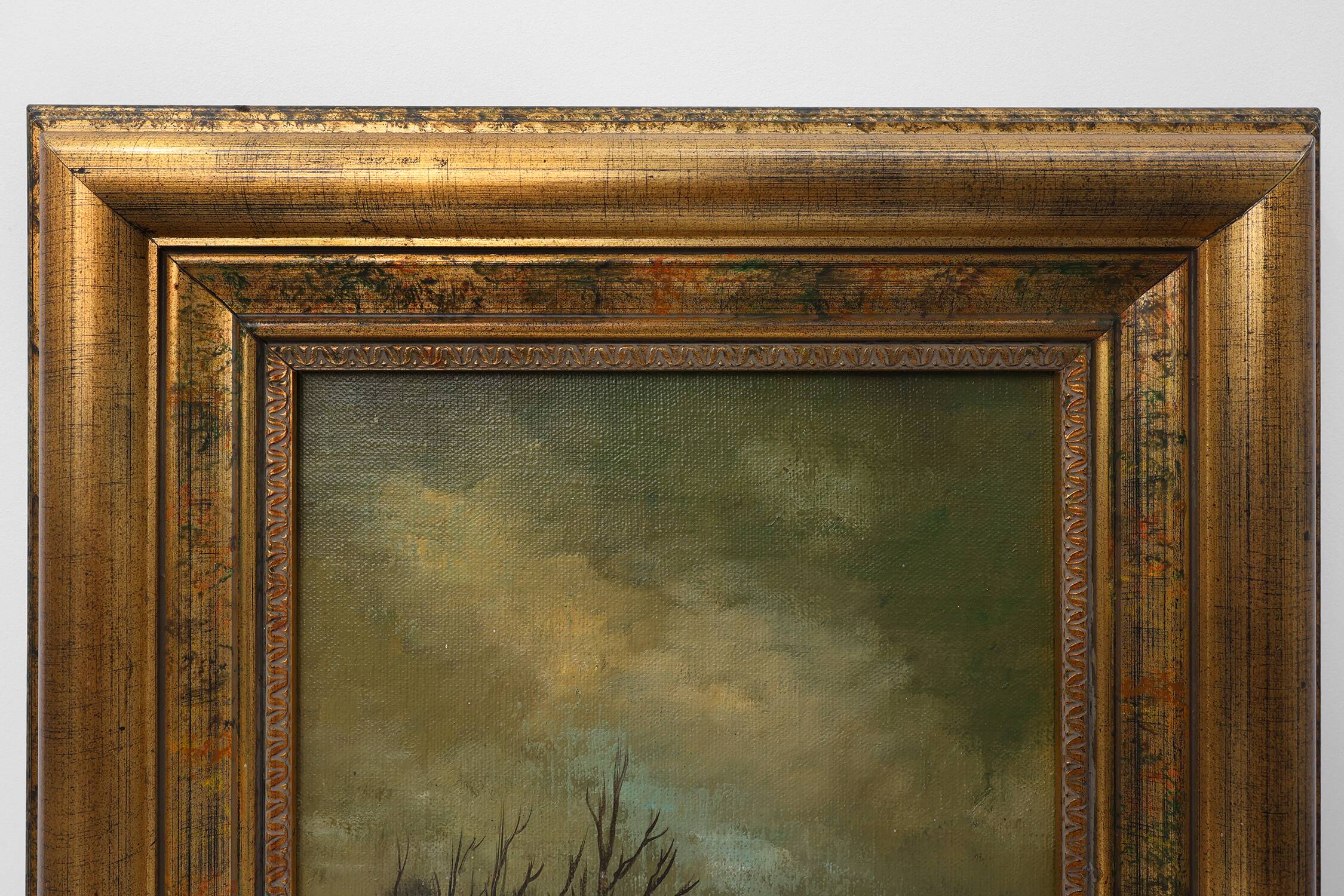 Signed Oil painting of a Landscape in Giltwood Frame, Belgium 1940s