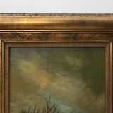Signed Oil painting of a Landscape in Giltwood Frame, Belgium 1940s