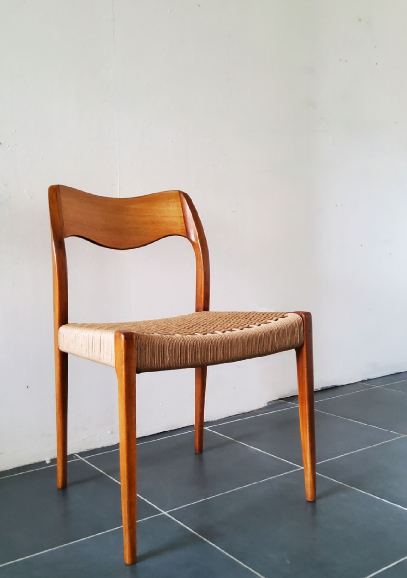 4 Scandinavian chairs by Niels Otto Møller, Danish design, 1950s, wood and rope