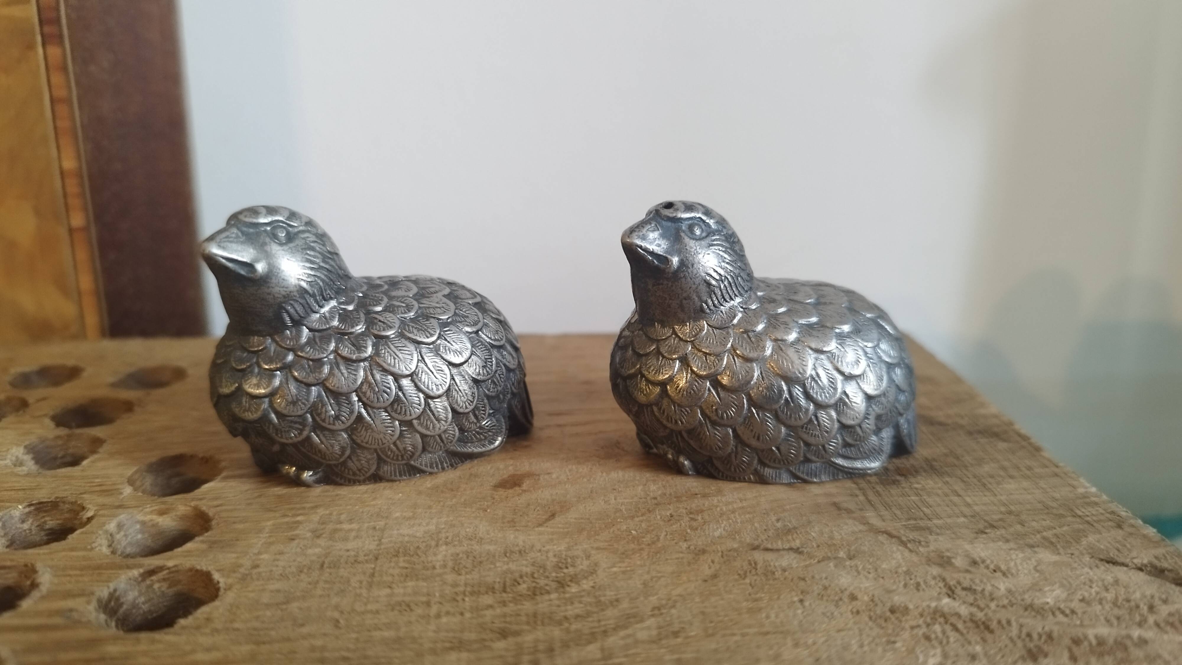 Silver-plated Quail Partridge salt and pepper shakers