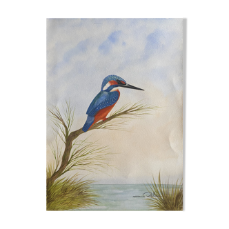Painting "The Fisherman Martin" gouache naturalist signed