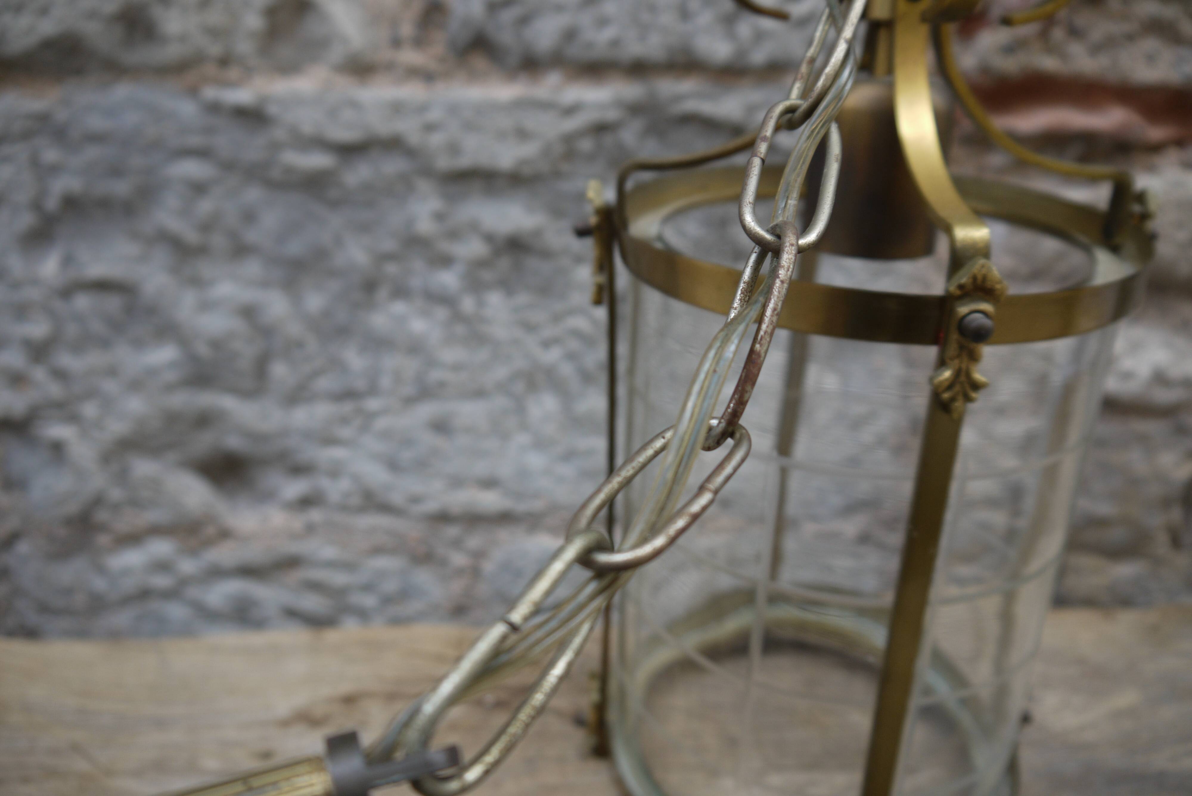 Lantern in brass and chissed glass