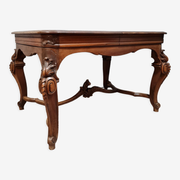 Table à allonges Louis XV baroque en noyer vers 1880