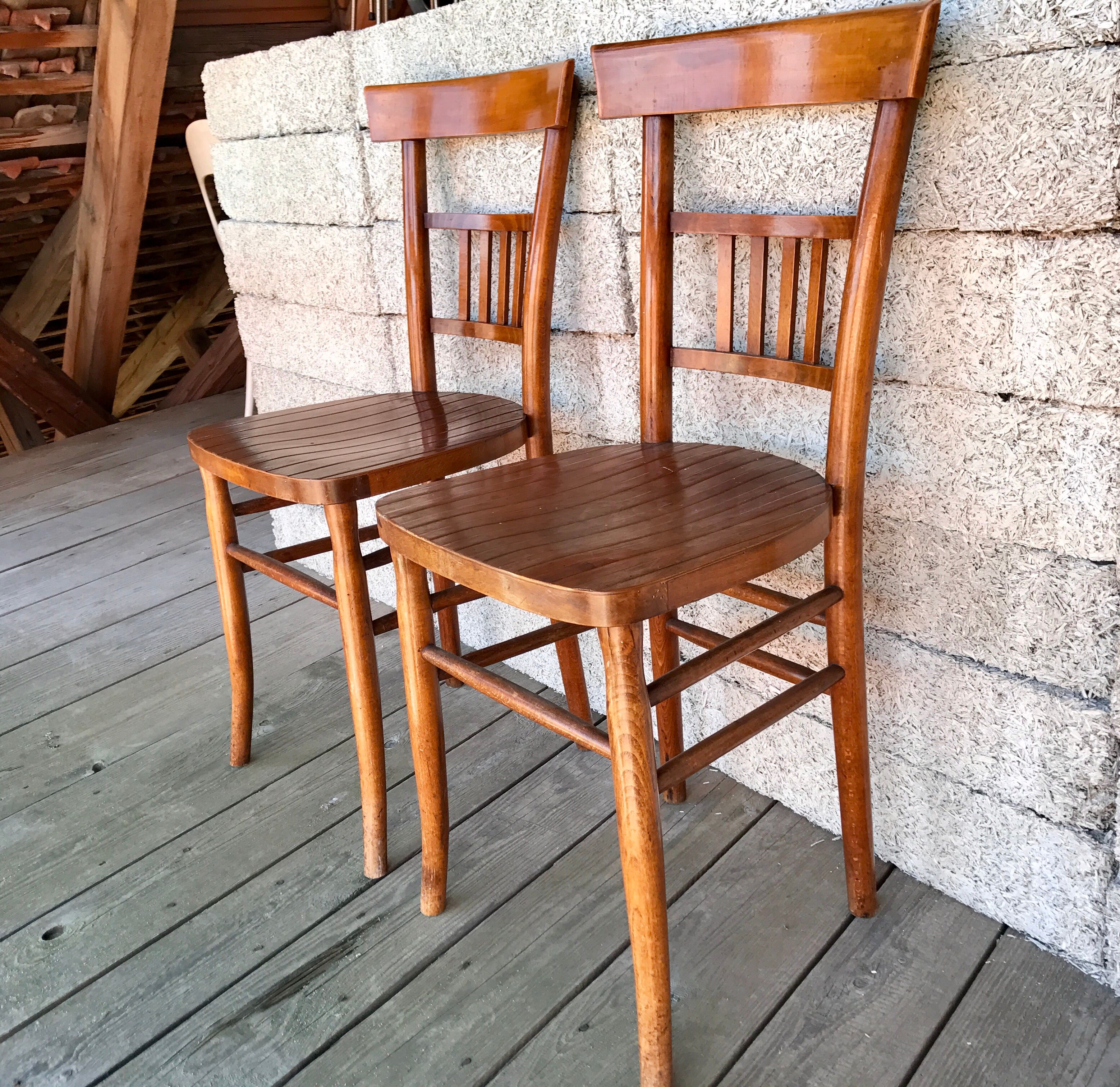 Pair of cherry bistro chairs