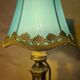 pair of chiselled bronze bedside lamps from 1900, silk shade and trim style