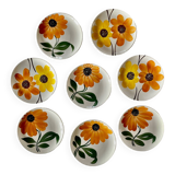 8 Assiettes à dessert Gien Fleurs peintes à la main Orange Vintage Année 70