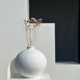 Handcrafted terracotta ball vase painted white H:24 D:26