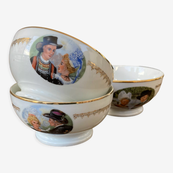Vintage 3 porcelain bowls Breton couples
