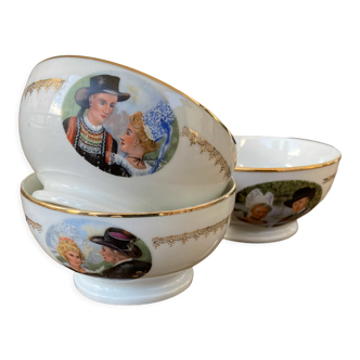 Vintage 3 porcelain bowls Breton couples