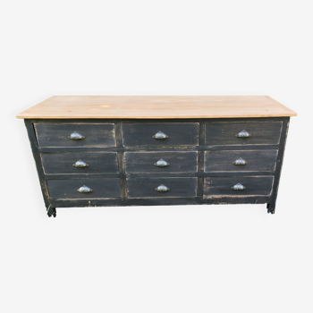 Old trading counter nine drawers black patina trade furniture