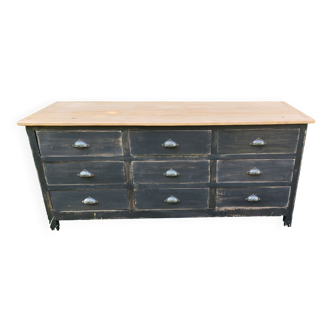 Old trading counter nine drawers black patina trade furniture