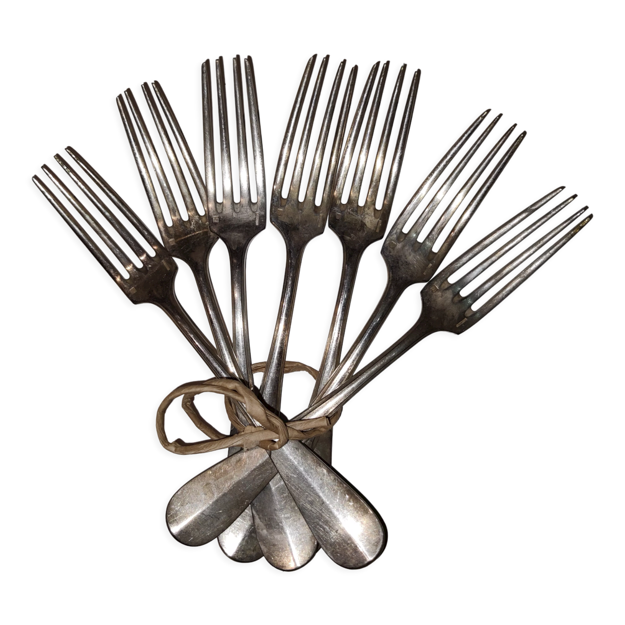 7 forks silver plated baguette christofle monogram J C before 1930