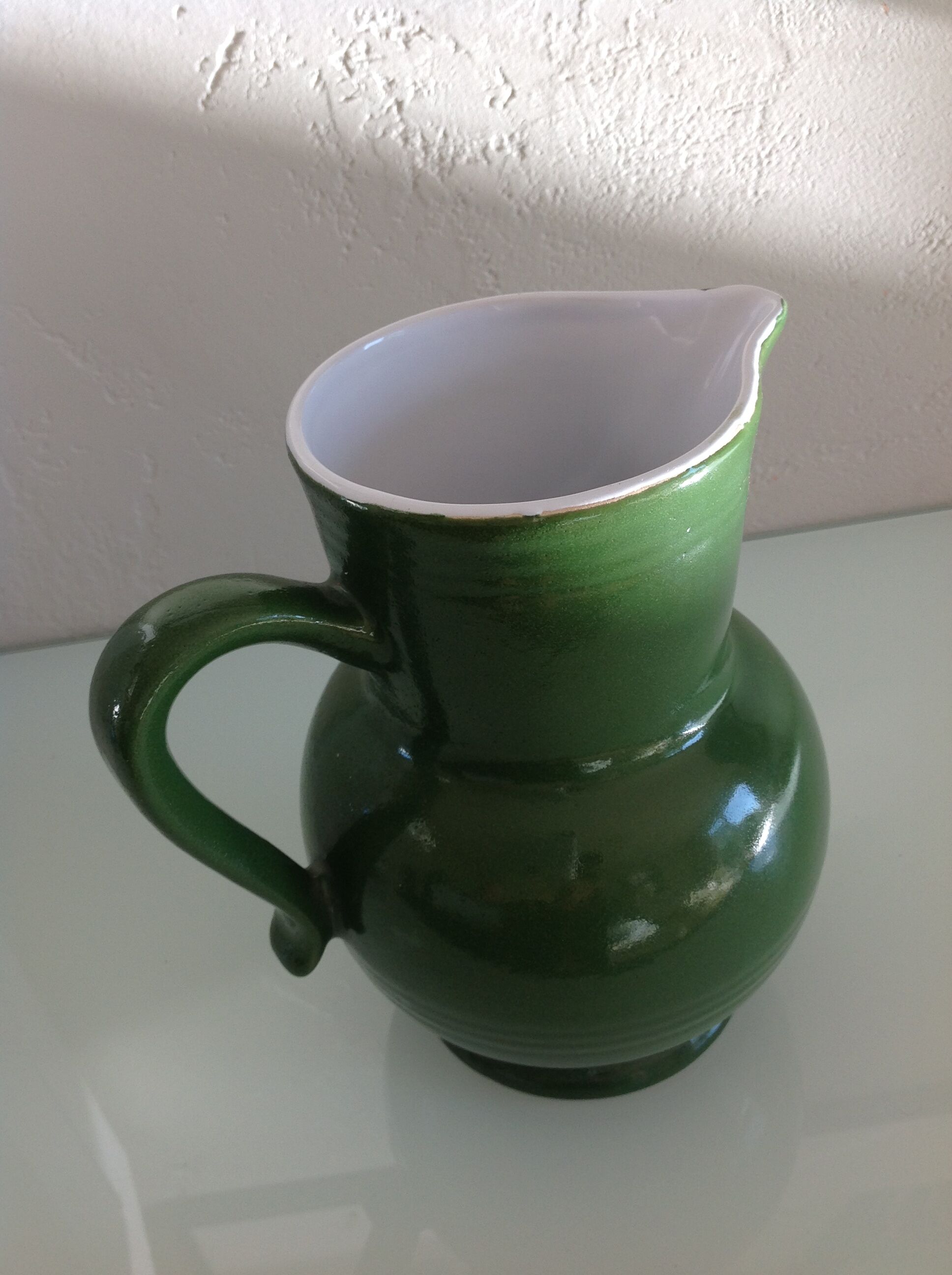 Pitcher ball in glazed green ceramic vintage 60s-70s
