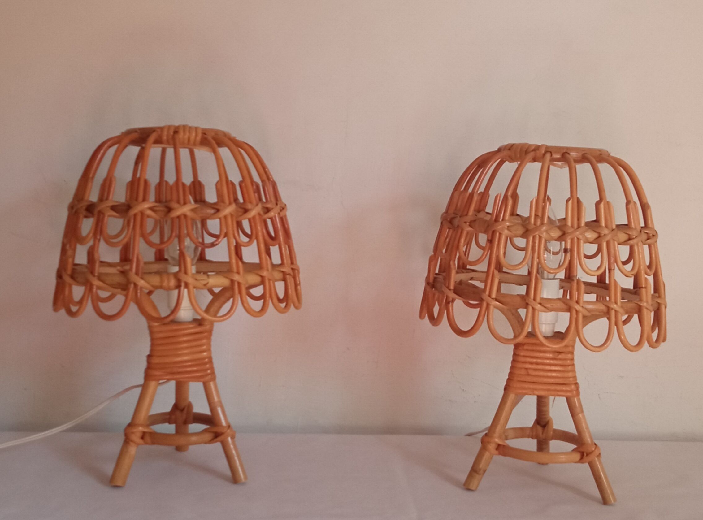 Pair of bamboo bedside lamps 70s
