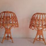 Pair of bamboo bedside lamps 70s