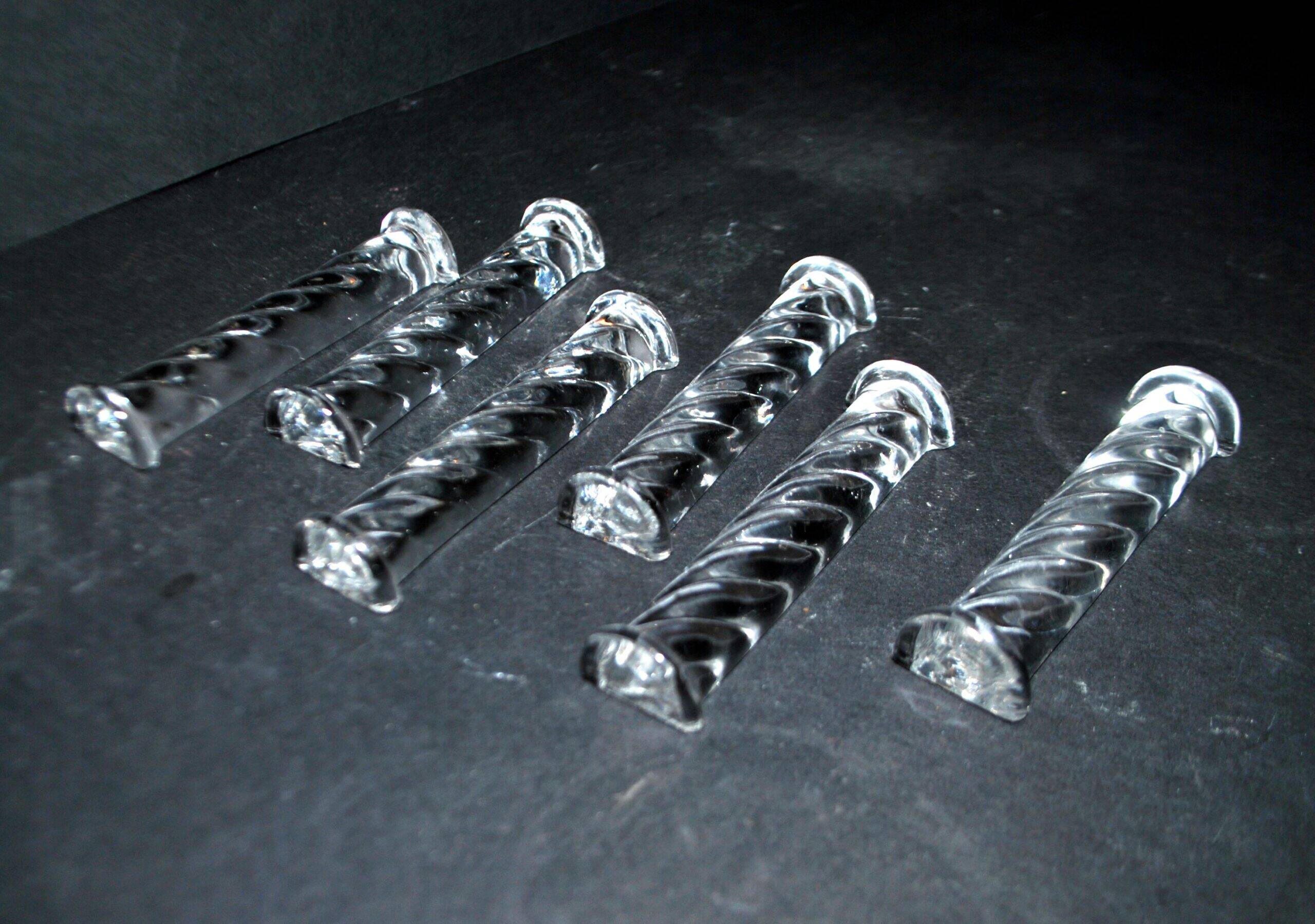 Set of 6 designer knife rests in twisted molded glass - vintage tableware