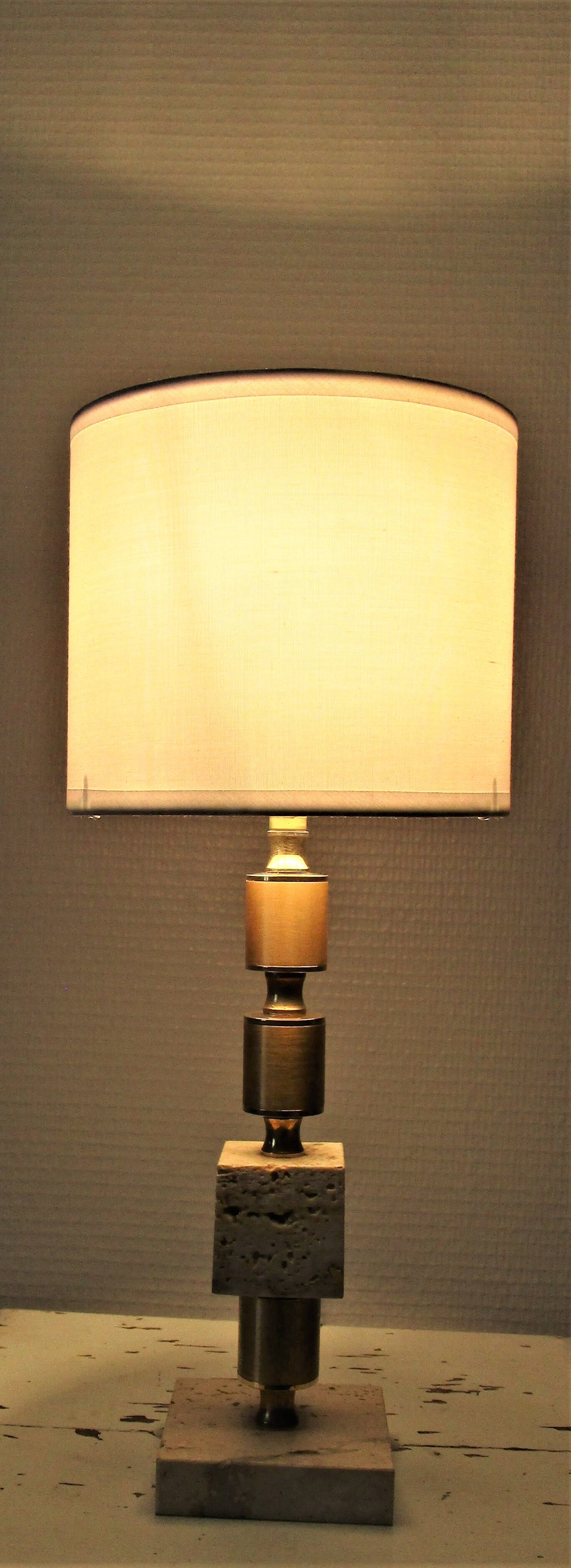 Travertine lamp and  gilded steel 70
