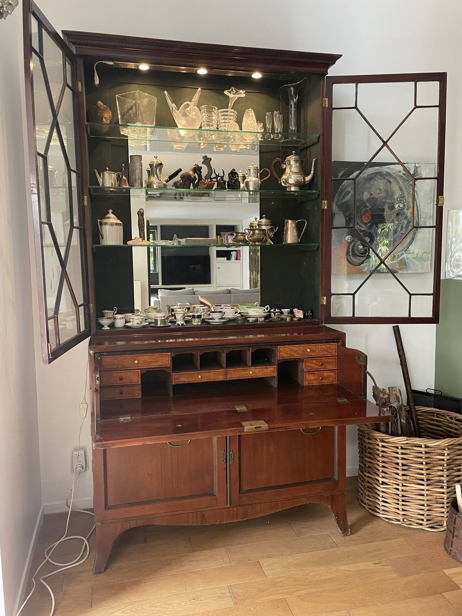 Library with English mahogany secretary.