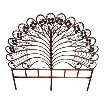 Grande tête de lit « Peacock » en rotin – Modèle Paon – France, années 1970