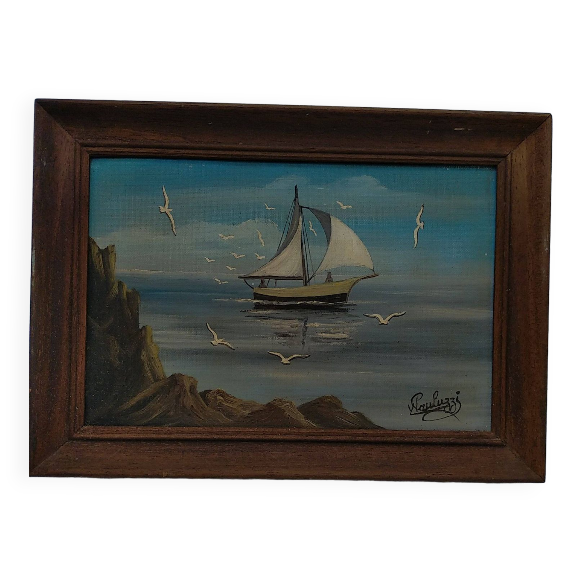 Sailboat and flight of seagulls. Yvon Pauluzzi.