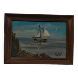 Sailboat and flight of seagulls. Yvon Pauluzzi.