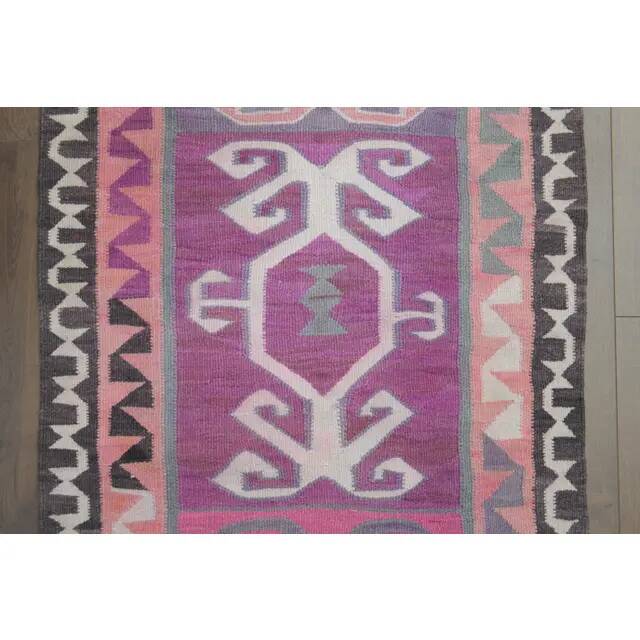 1970s Vintage Turkish Hand-Knotted Wool Cotton Pink Runner Rug 98x303