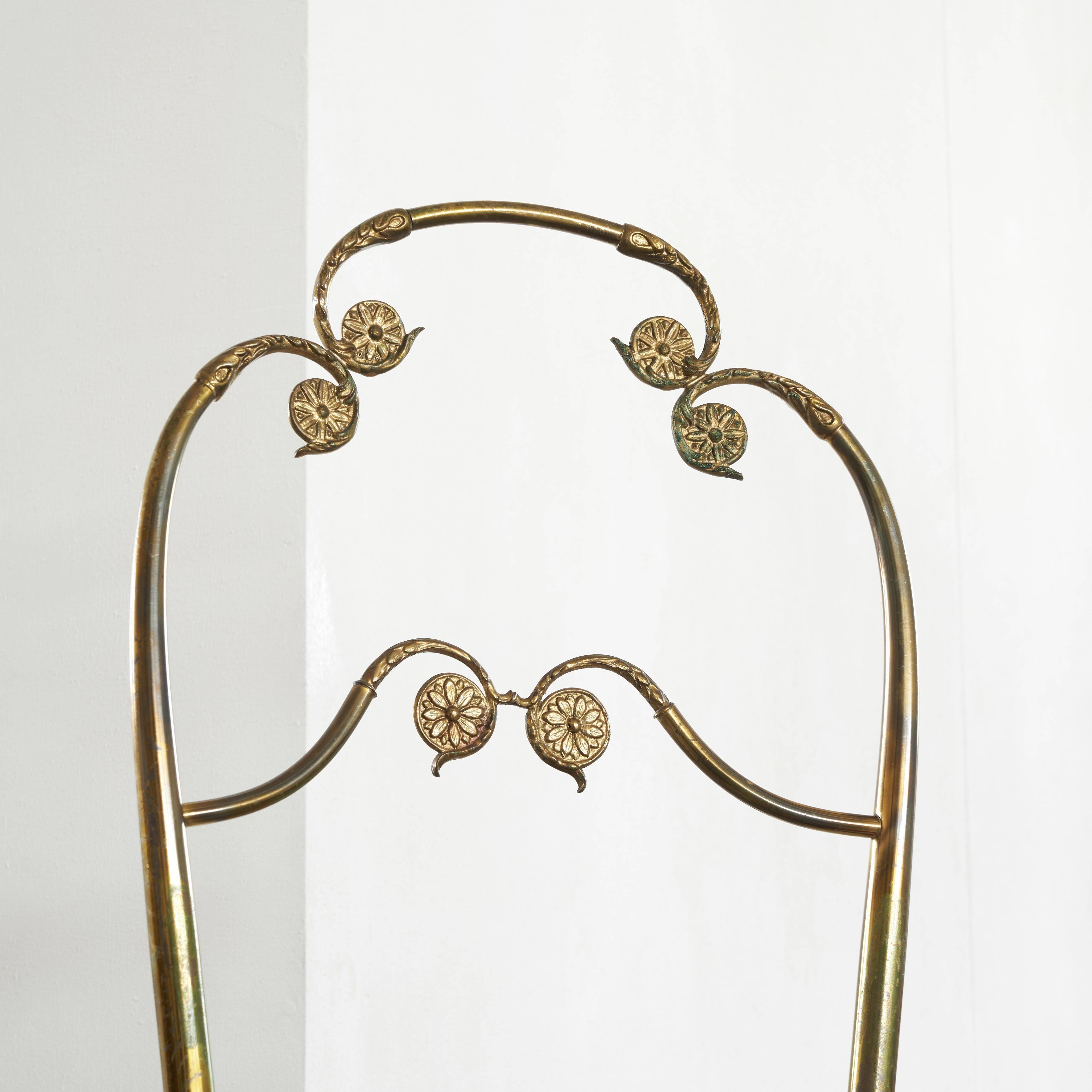 Chiavari chair with high back, brass, embroidery from the 1960s.