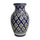Moroccan handicraft vase in blue enamelled terracotta decorated with flowers, 32 cm
