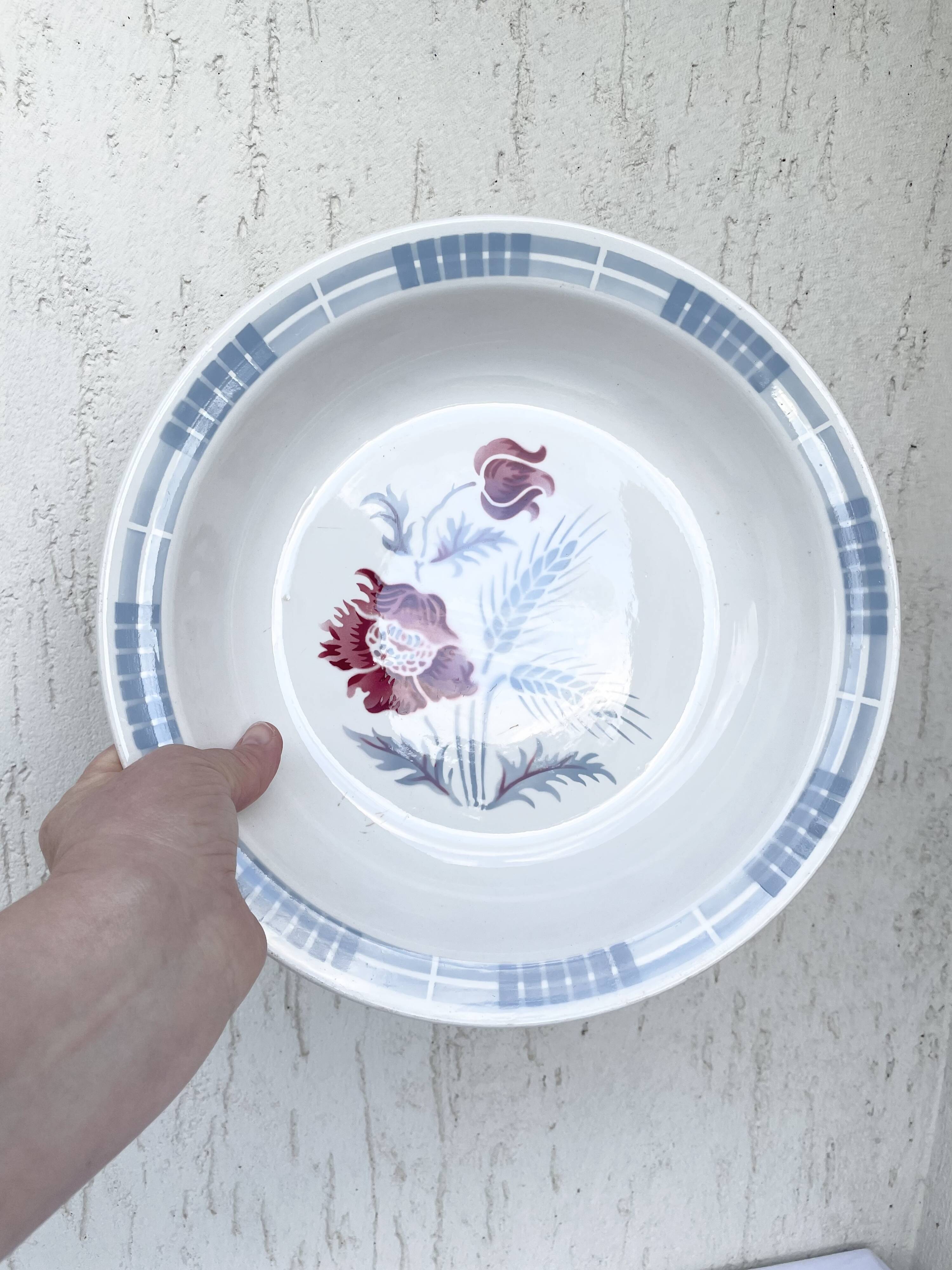 Plat creux Sarreguemines modèle Carole, décor floral et épi de blé
