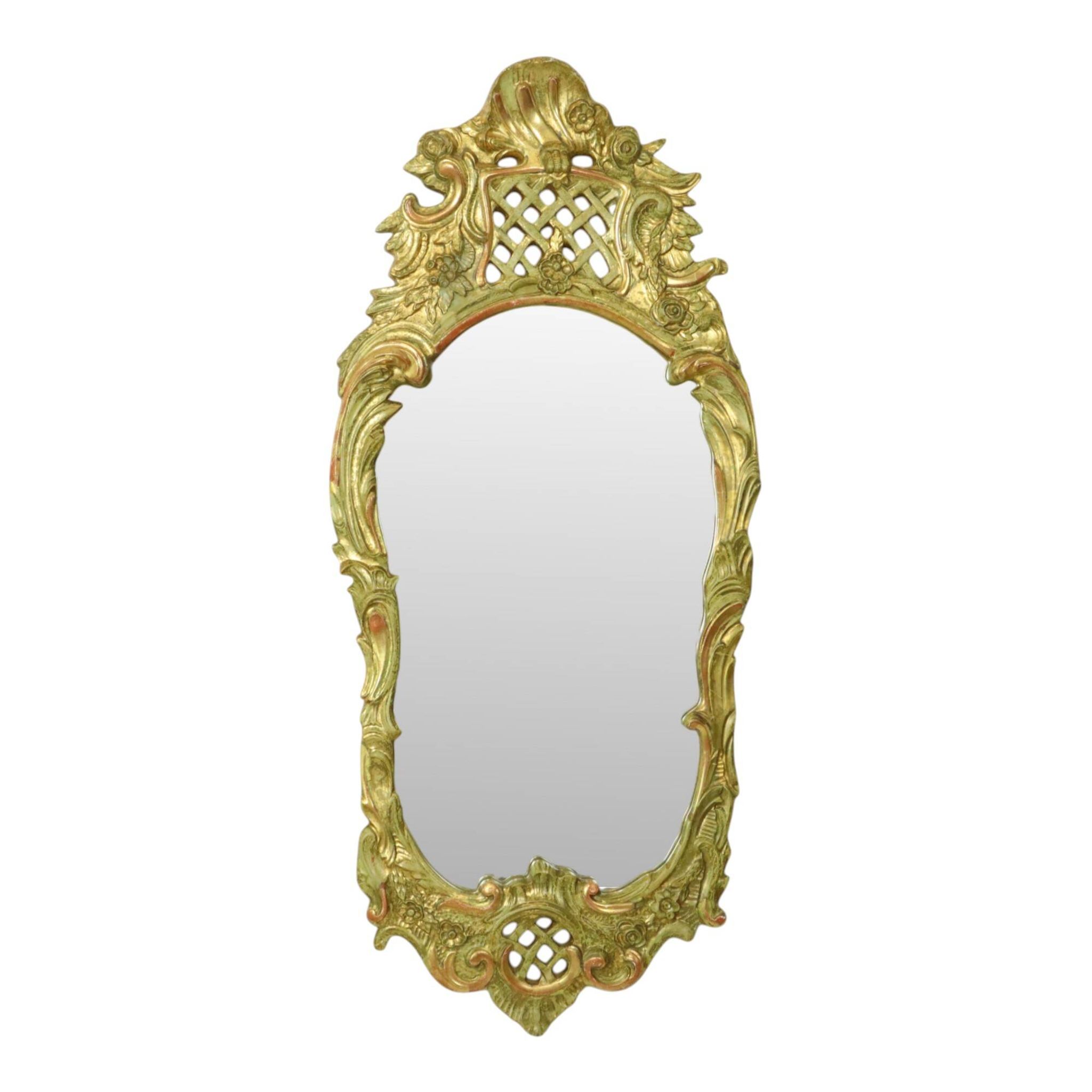 Grand miroir suédois doré à la feuille d'or de style rococo classique 119 cm