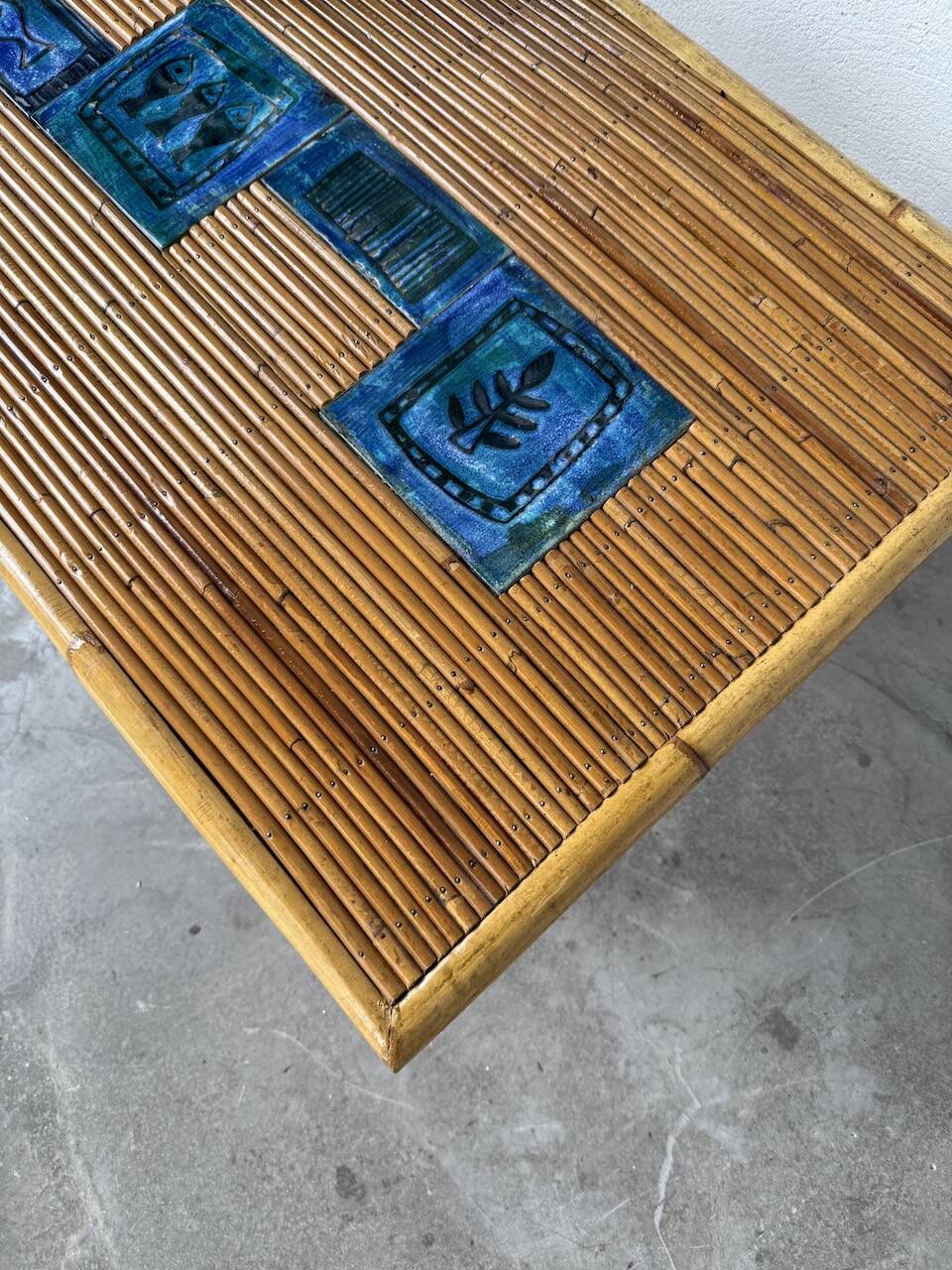 Rattan and ceramic coffee table, 60s