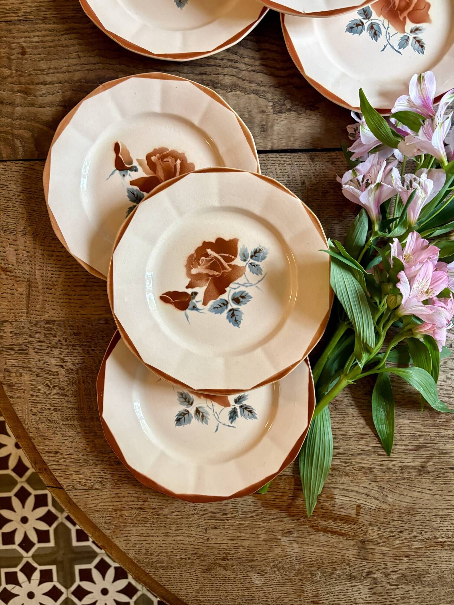 Set of 7 vintage flat plates from Digoin Sarreguemines.